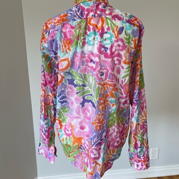 Lauren Ralph Lauren size large buttonup top floral design rolled tabbed sleeves - Picture 9 of 13